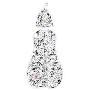 Saculet Swaddle infasat Bebe Bumbac + Caciulita -  2,5 /6 kg Grey Leaves