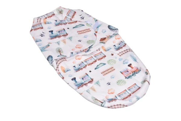 Saculet Swaddle infasat Bebe 100% Bumbac - Trenulete 0-3 luni
