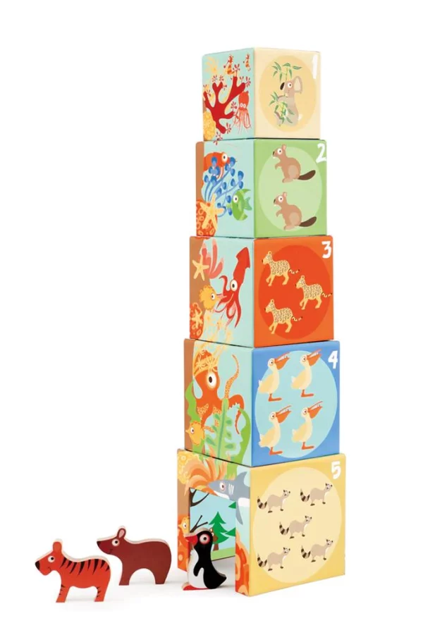 Jucarie Stivuire cuburi - Turn Animale lemn - imagine 3