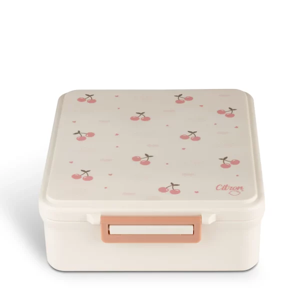 Caserola Tritan Snack bento copii  cu 4 compartimente  si borcan termoizolant- Cherry