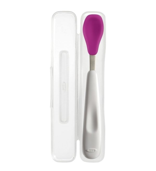 Lingurita silicon cu etui- Oxo On the Go Pink 6+