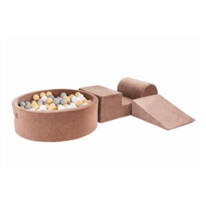 Playset Catifea XXL copii din spuma cu piscina rotunda 200 bile colorate  - Beige color mix