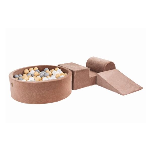 Playset Catifea XXL copii din spuma cu piscina rotunda 200 bile colorate  - Beige color mix