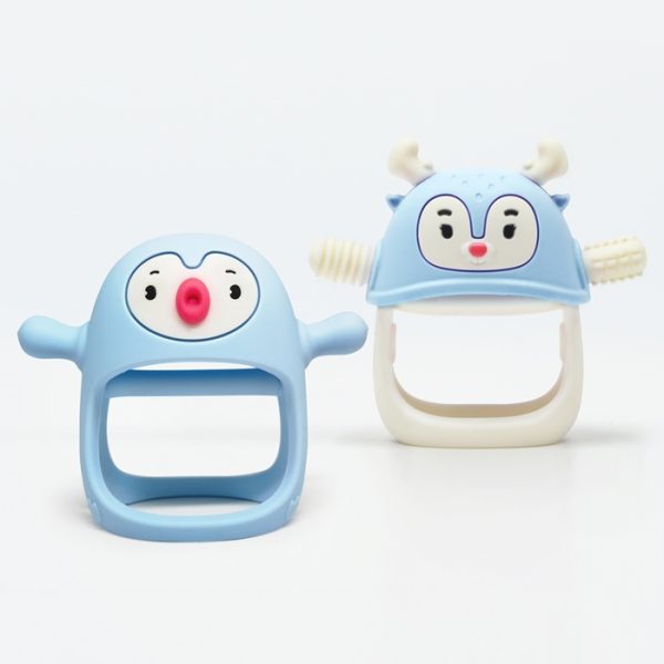 Gift Set 2  Jucarie dentitie / suzeta  silicon- Pinguin si Ren Light Blue
