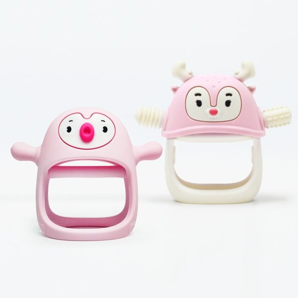 Gift Set 2  Jucarie dentitie / suzeta  silicon- Pinguin si Ren Pink