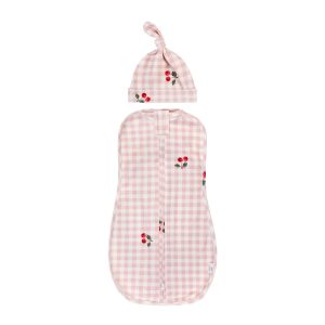 Saculet Swaddle infasat Bebe Bumbac + Caciulita -  2,5 /6 kg Cherry 0.5 Tog