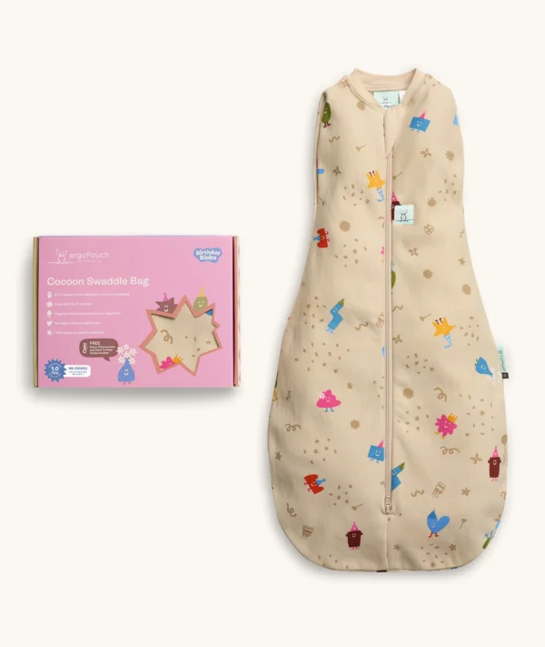 Saculet Swaddle Cocoon infasat Bebe Bumbac 0-3 luni - 1.0 Tog Bithday Blobs ErgoPouch - imagine 2