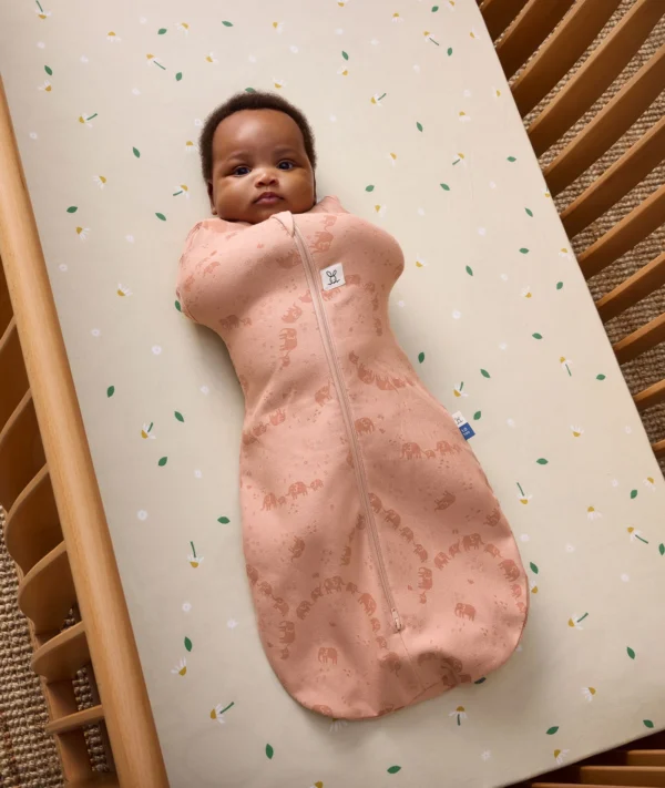 Saculet Swaddle Cocoon infasat Bebe Bumbac 0-3 luni - 1.0 Tog Parada Elefanti ErgoPouch - imagine 2