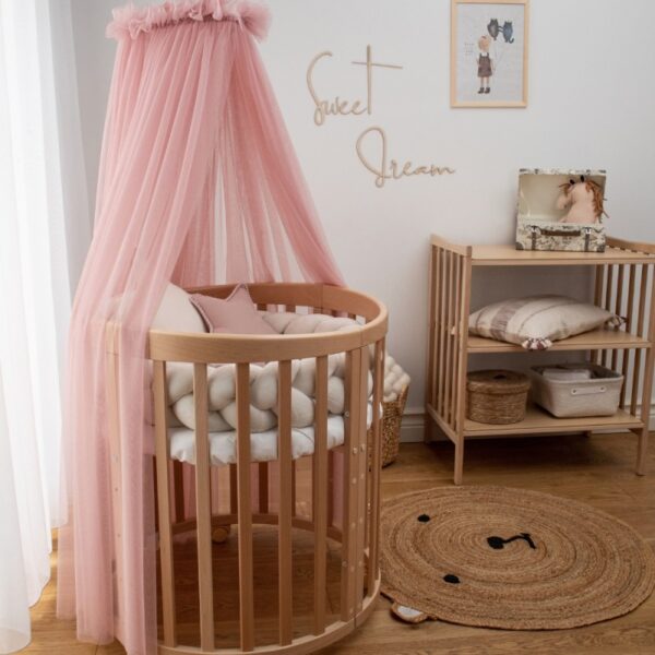 Baldachin cu catru metalic pentru patut din lemn Waldin - Tulle Rose - imagine 5