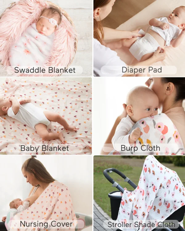 Set 4 Museline Bambus si  Bumbac 120 x 120 cm - Girl set  Swaddle - imagine 3