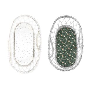 Set 2 cearsaf cu elastic pentru landou/ cosulet bebe Bumbac - Green Forest /Gri Sleepee