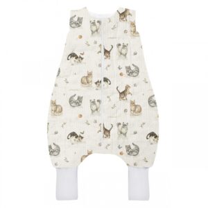 Sac de dormit cu picioare Muselina  Bumbac Light S 1-3 ani- Pisici 0.5 TOG