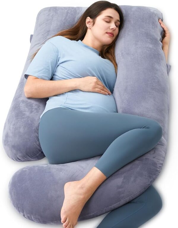 Perna pentru Gravide Forma U  Velvet - Dark Grey MOMCOZY - imagine 9