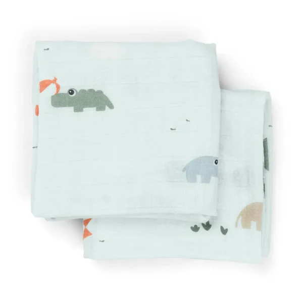 Set 2 Museline Bumbac 100% - Playground Blue 65x65 cm Done By Deer - imagine 2