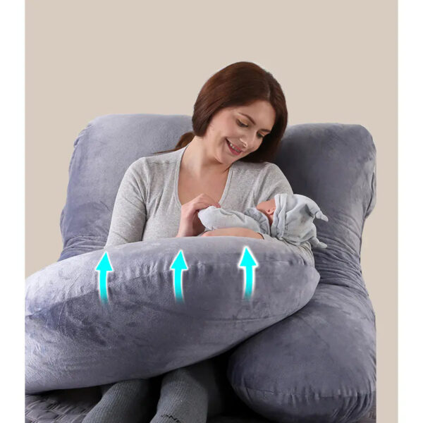 Perna pentru Gravide Forma U  Velvet - Dark Grey MOMCOZY - imagine 5