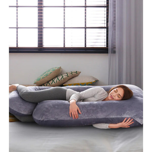 Perna pentru Gravide Forma U  Velvet - Dark Grey MOMCOZY - imagine 6