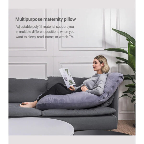 Perna pentru Gravide Forma U  Velvet - Dark Grey MOMCOZY - imagine 7