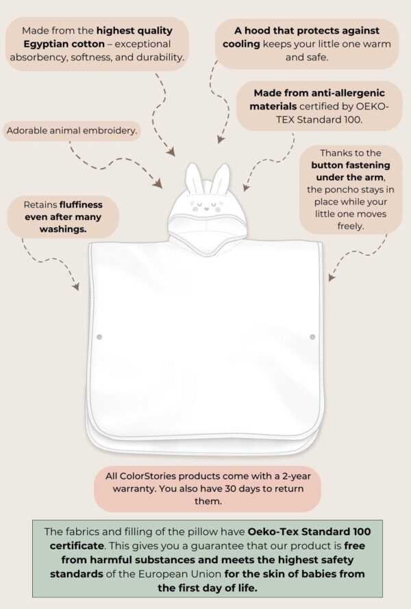 Prosop Copii Bumbac PONCHO 2-4 ani- Rabbit Pale Rose - imagine 4