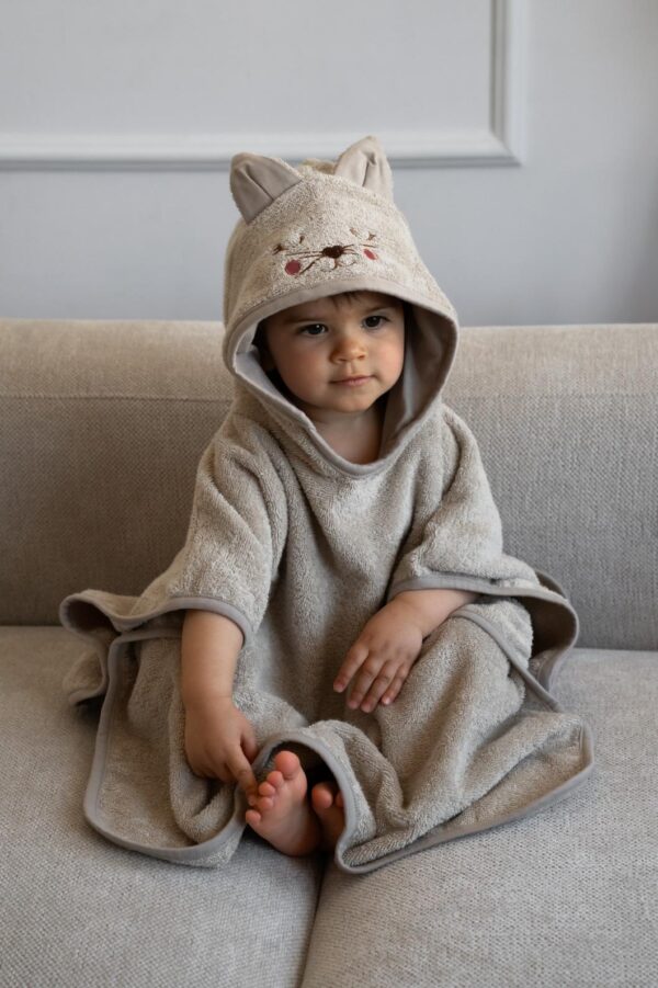 Prosop Copii Bumbac PONCHO 2-4 ani- Pisica Cat Cappuccino - imagine 4