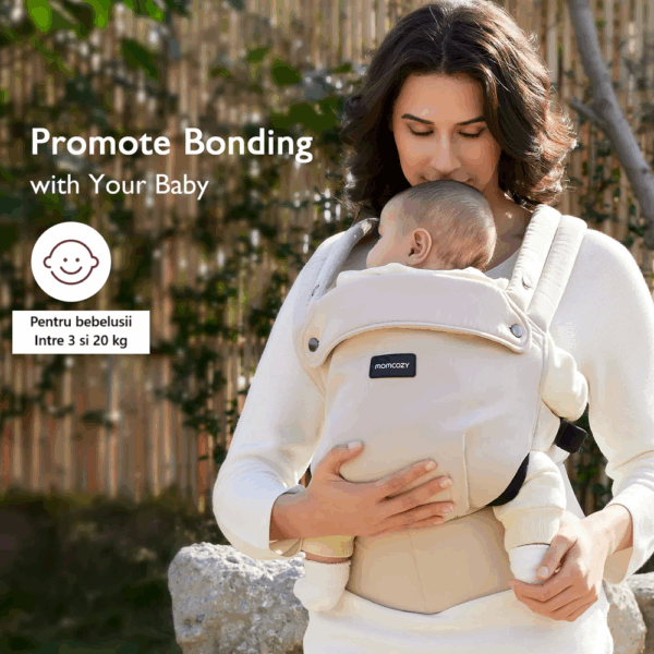Marsupiu ERGONOMIC PureHug  Cozy si Usor - Khaki MOMCOZY - imagine 2