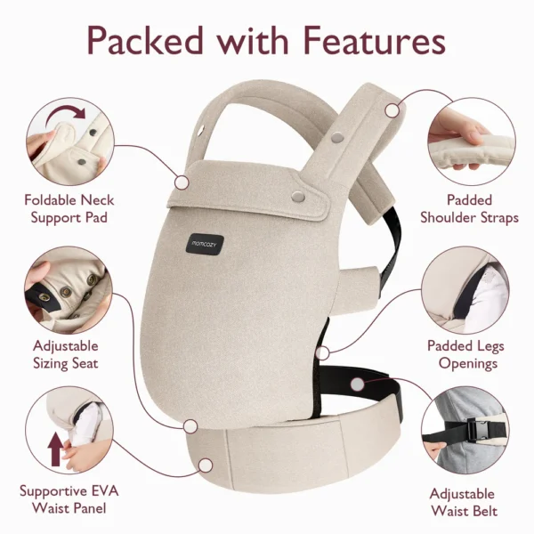 Marsupiu ERGONOMIC PureHug  Cozy si Usor - Khaki MOMCOZY - imagine 6