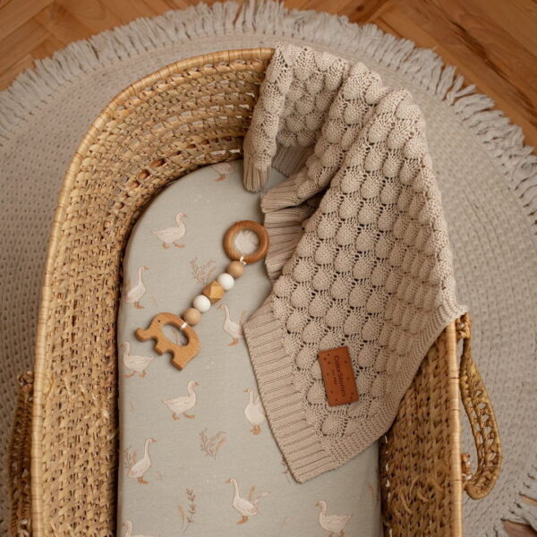SET 2 Cearsaf cu elastic cosulet / landou bebe 100% Bumbac 45x84 cm - Beige & Happy Goose Olive - imagine 4