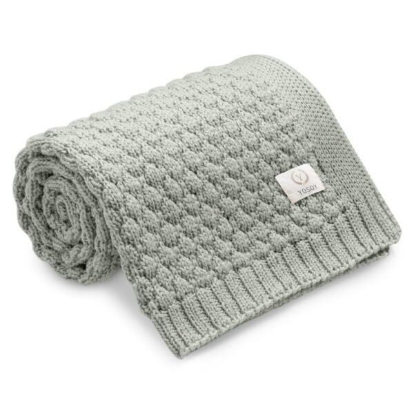 Paturica Bebe tricotata 100% Lana Merinos Yosoy - Bubbles Sage Green 90x80 cm