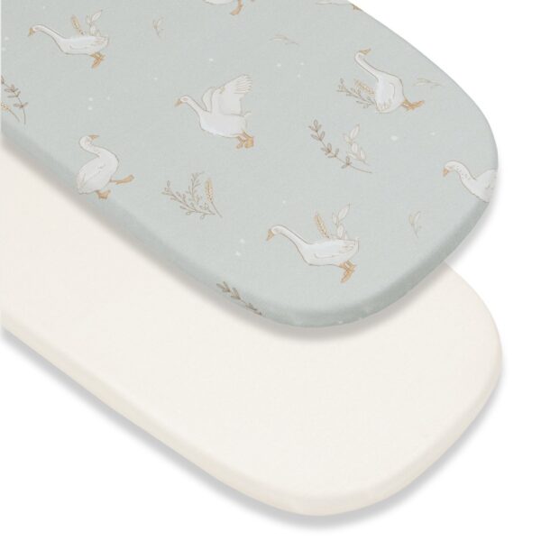 SET 2 Cearsaf cu elastic cosulet / landou bebe 100% Bumbac 45x84 cm - Beige & Happy Goose Olive