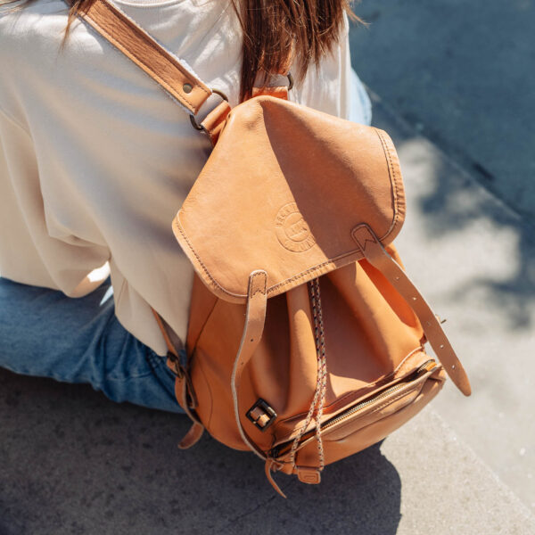 Ghiozdan de piele, Crem - 30 L - imagine 6