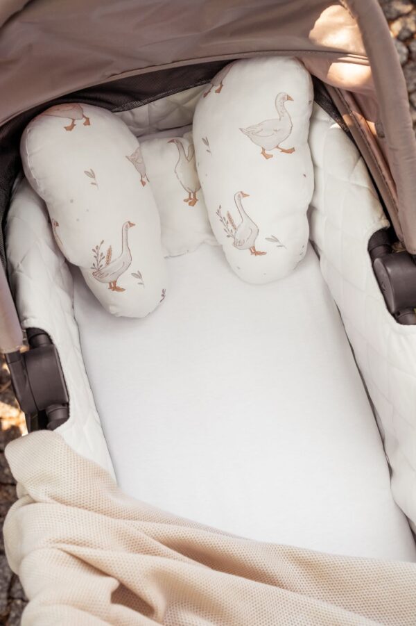 SET 2 Cearsaf cu elastic cosulet / landou bebe 100% Bumbac 45x84 cm - Beige & Alb - imagine 3