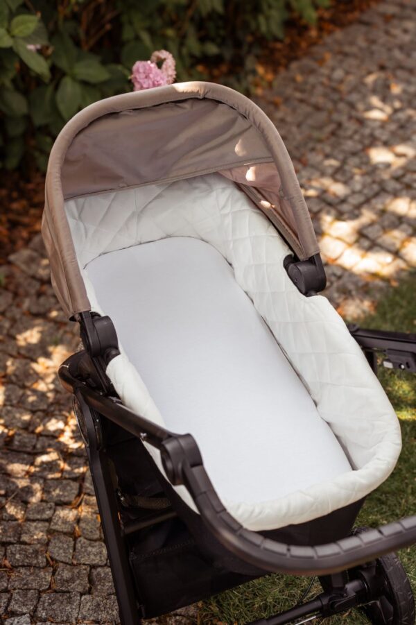 SET 2 Cearsaf cu elastic cosulet / landou bebe 100% Bumbac 45x84 cm - Beige & Alb - imagine 2