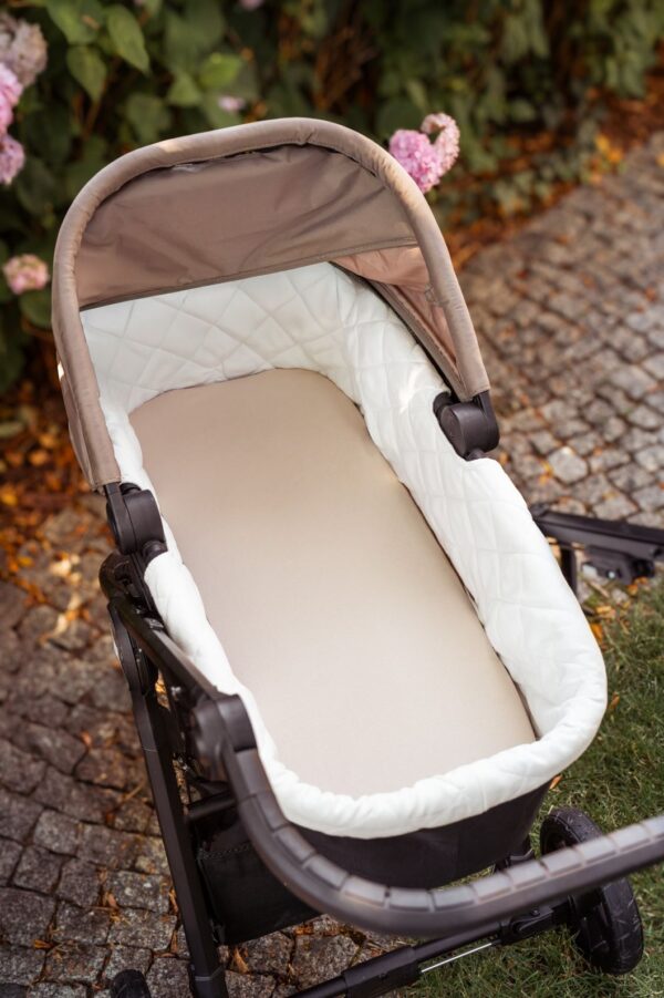 SET 2 Cearsaf cu elastic cosulet / landou bebe 100% Bumbac 45x84 cm - Beige & Happy Goose Olive - imagine 3