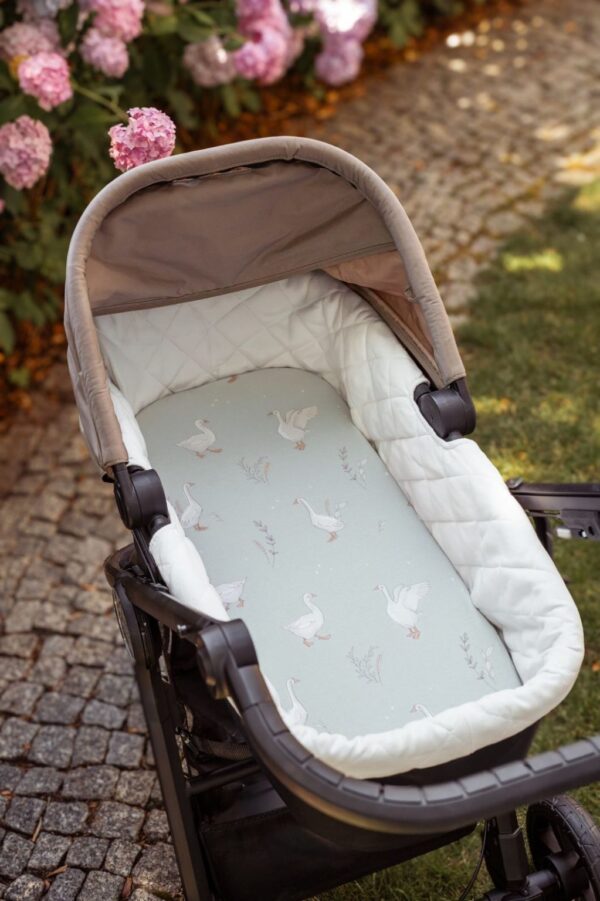 SET 2 Cearsaf cu elastic cosulet / landou bebe 100% Bumbac 45x84 cm - Beige & Happy Goose Olive - imagine 2