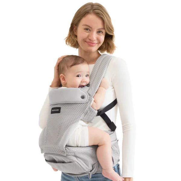 Marsupiu Hip Seat cu pernă pentru șold, 2 în 1 reglabil și detașabil până la 20 kg, respirabil cu suport lombar pentru părinți - Momcozy Air Mesh Gri - imagine 3