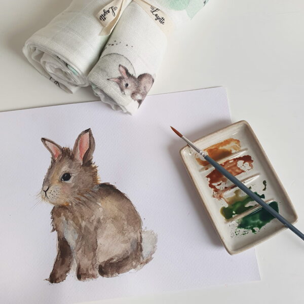 Muselina Swaddle bambus 120x120 cm - Bunny - imagine 3