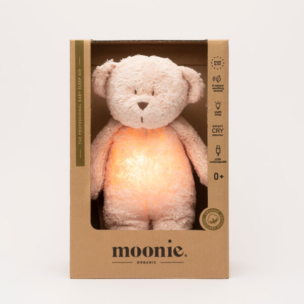 Jucarie muzicala Sunete Albe cu Lampa incorporata Moonie – Ursulet Pink Rose Bumbac Organic - imagine 2