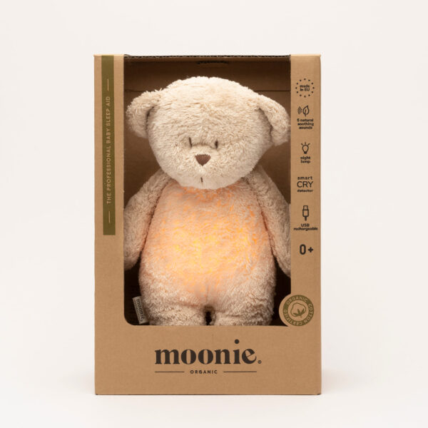 Jucarie muzicala Sunete Albe cu Lampa incorporata Moonie – Ursulet Sand Bumbac Organic - imagine 2