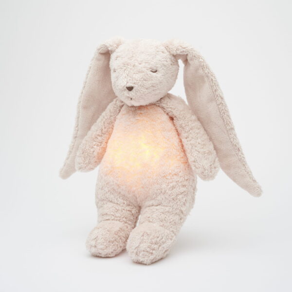 Jucarie muzicala Sunete Albe cu Lampa incorporata Moonie – Iepuras Pink Rose Bumbac Organic - imagine 5