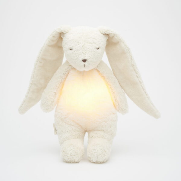Jucarie muzicala Sunete Albe cu Lampa incorporata Moonie – Iepuras Polar Bumbac Organic