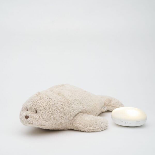 Jucarie muzicala Sunete Albe cu Lampa incorporata Moonie – Foca Sand Bumbac Organic