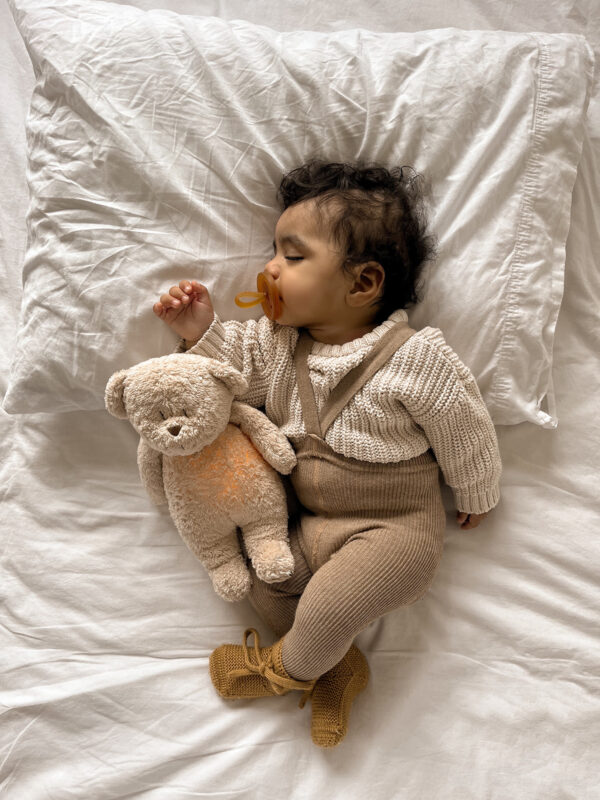 Jucarie muzicala Sunete Albe cu Lampa incorporata Moonie – Ursulet Sand Bumbac Organic - imagine 3