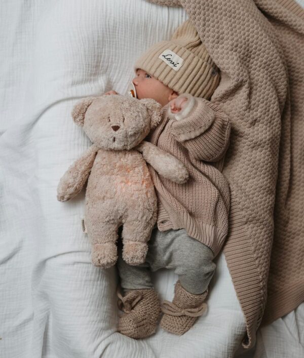 Jucarie muzicala Sunete Albe cu Lampa incorporata Moonie – Ursulet Sand Bumbac Organic - imagine 7