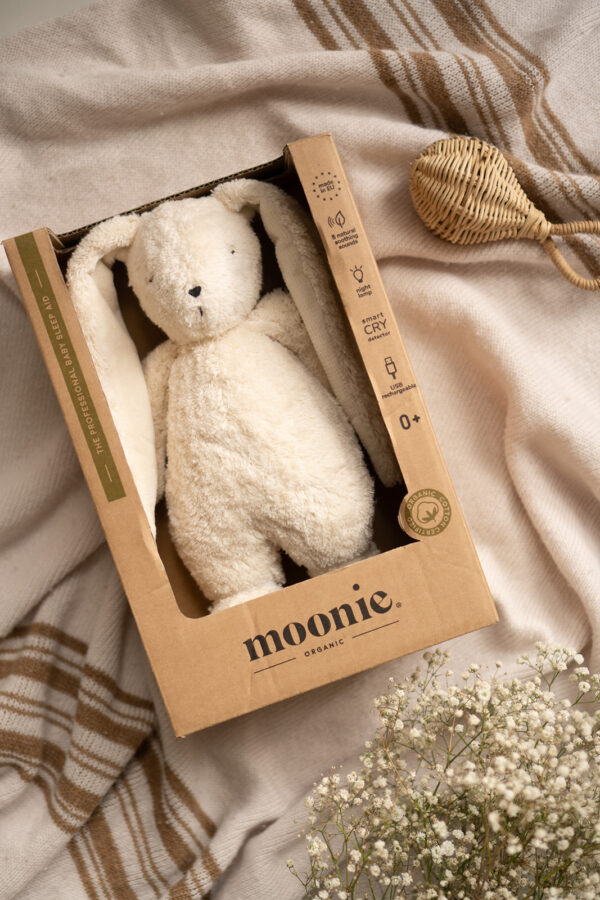 Jucarie muzicala Sunete Albe cu Lampa incorporata Moonie – Iepuras Sand Bumbac Organic - imagine 8